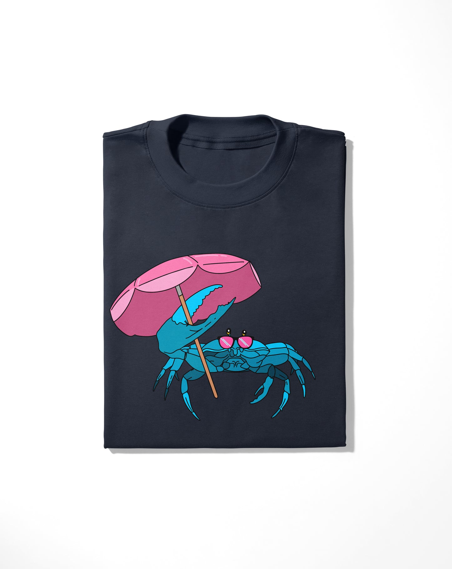 Camiseta de manga corta unisex en azul marino y estampado cangrejo azul