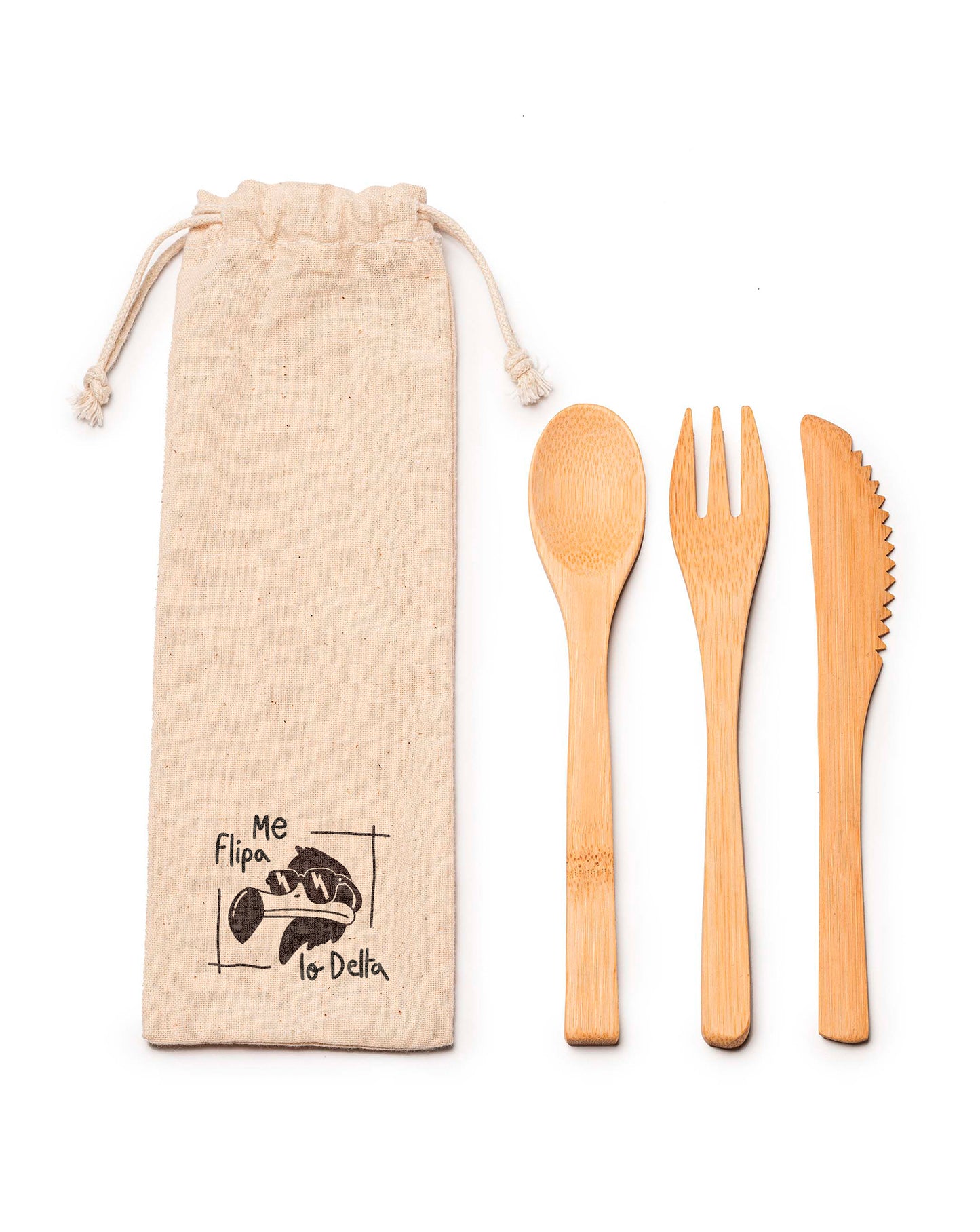 Set de coberts ecològics bambú de color natural amb funda de cotó