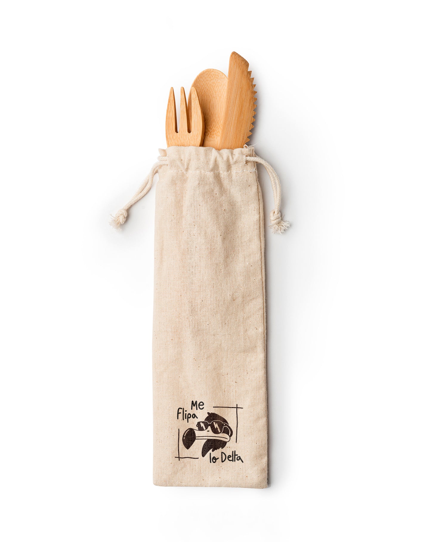Set de coberts ecològics bambú de color natural amb funda de cotó