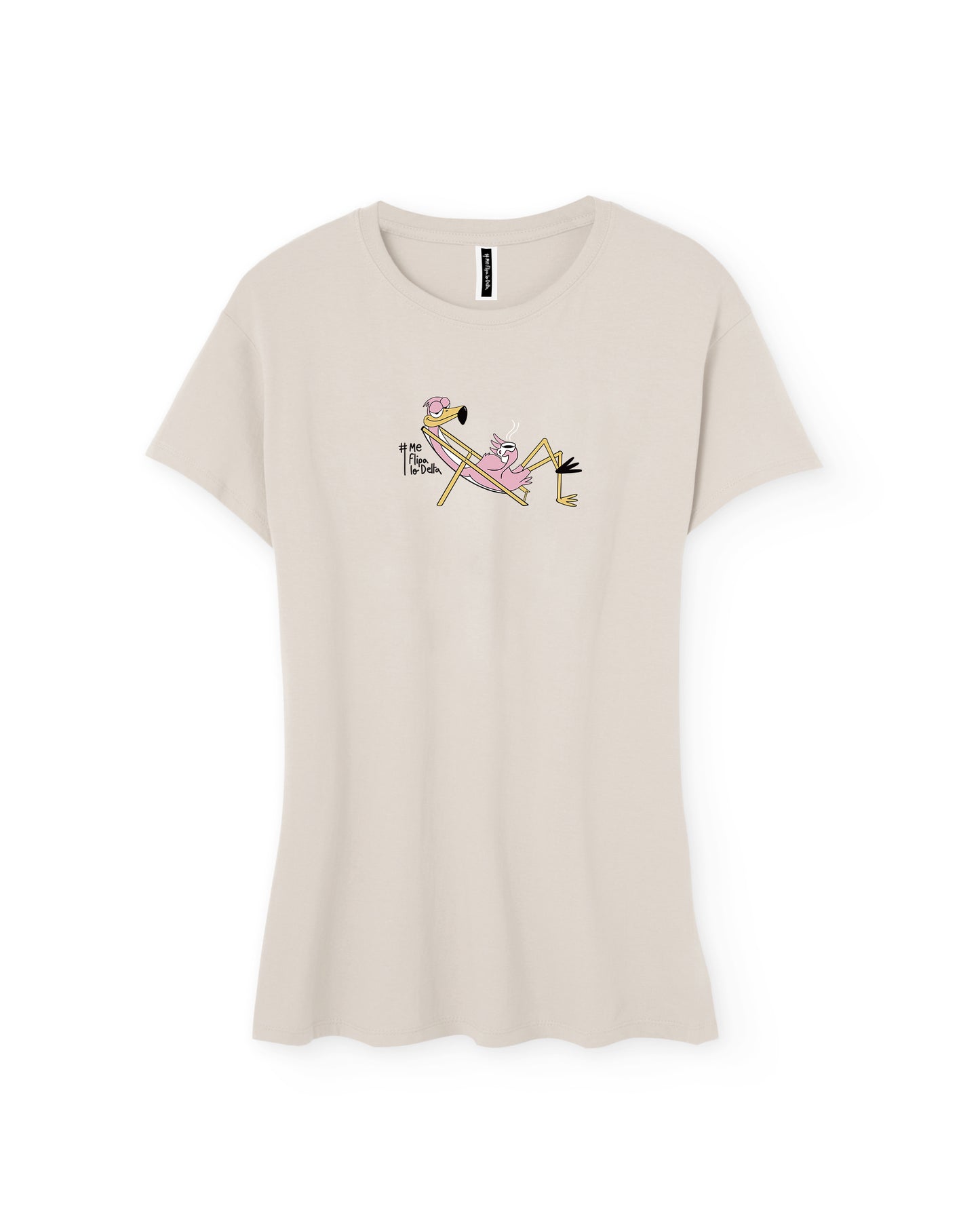 Camiseta manga corta entallada para mujer en blanco vintage cuello redondo y estampado flamenco de relax