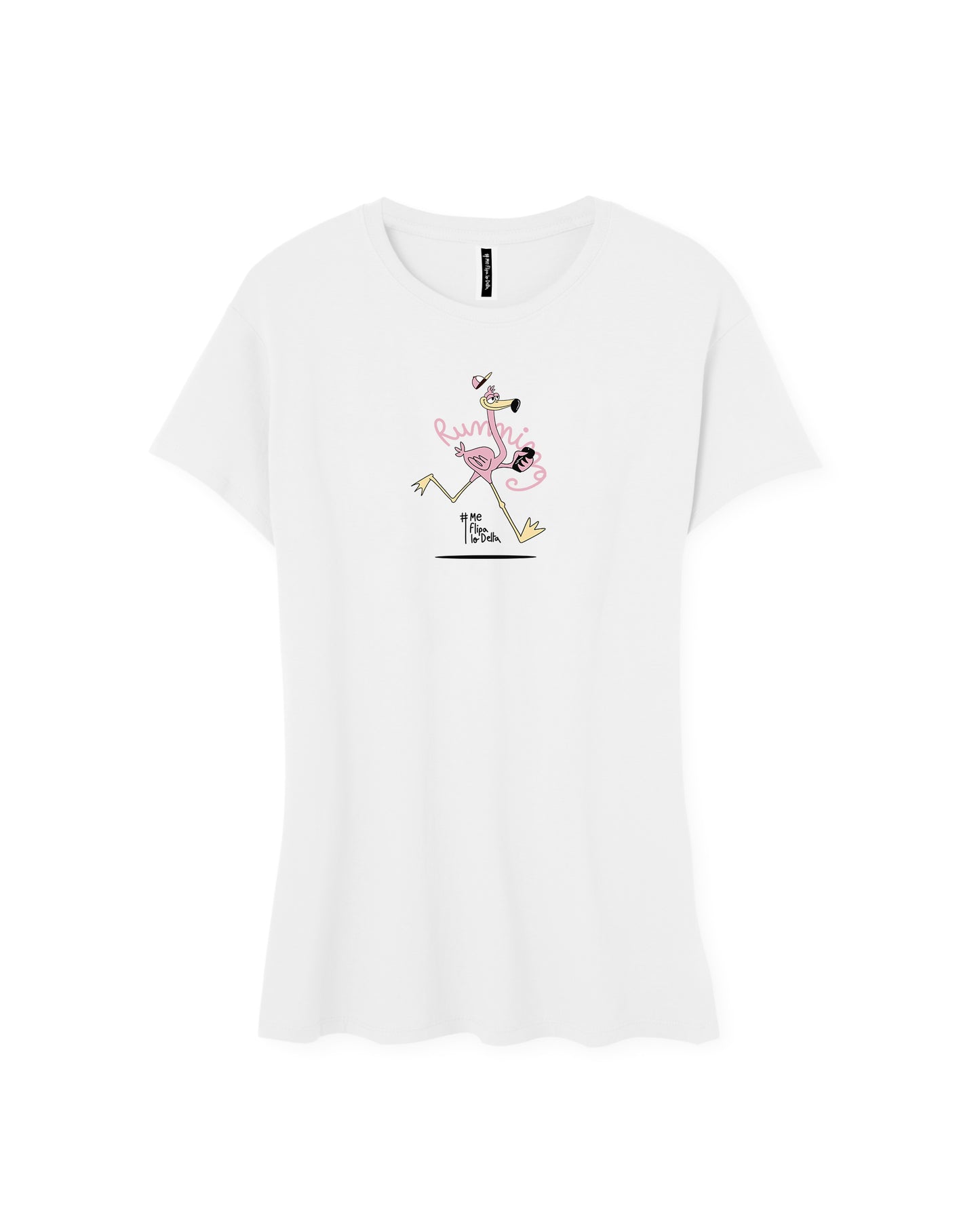 Camiseta manga corta entallada para mujer en blanco cuello redondo y estampado flamenco running