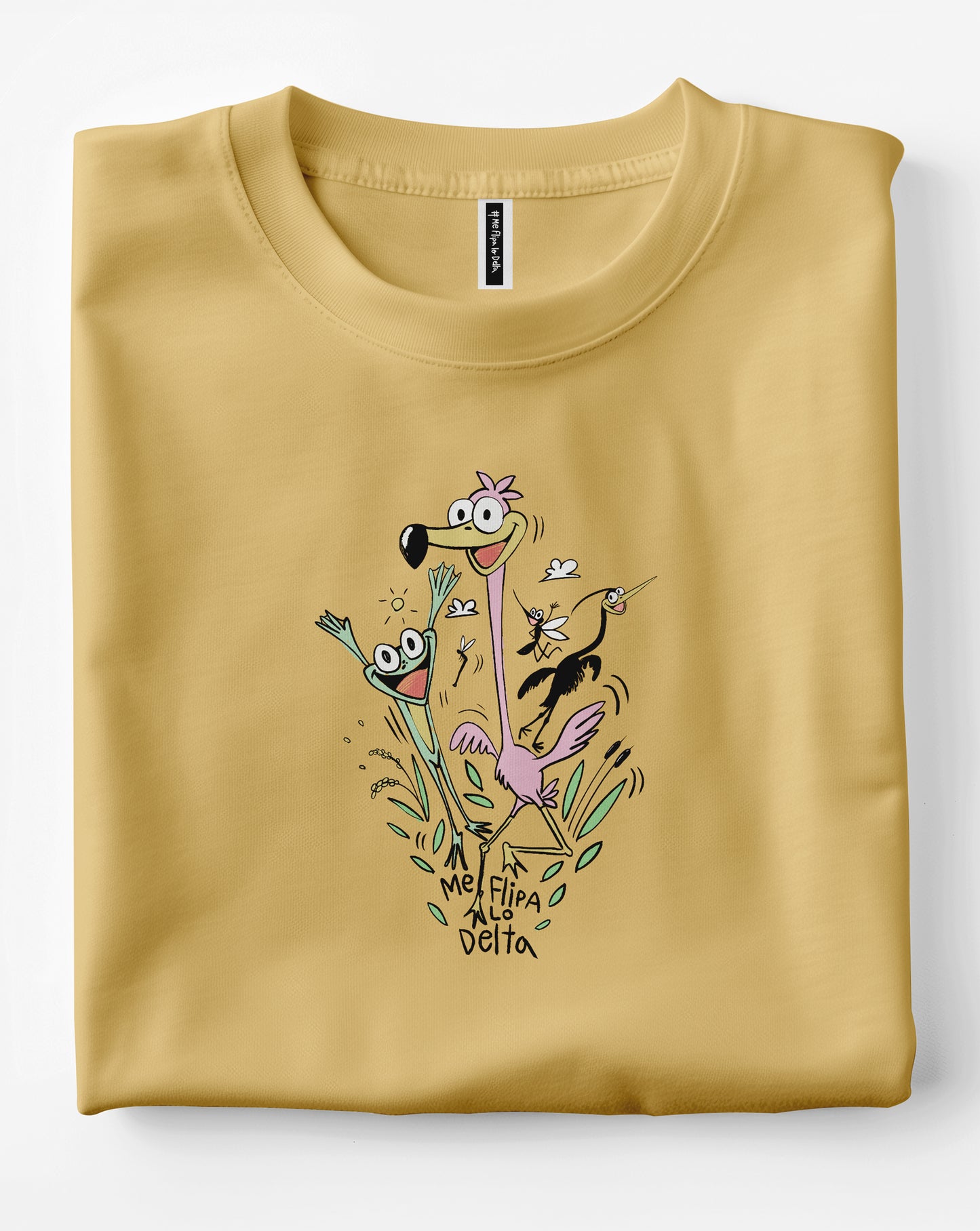 Camiseta manga corta unisex en mostaza y estampado salto