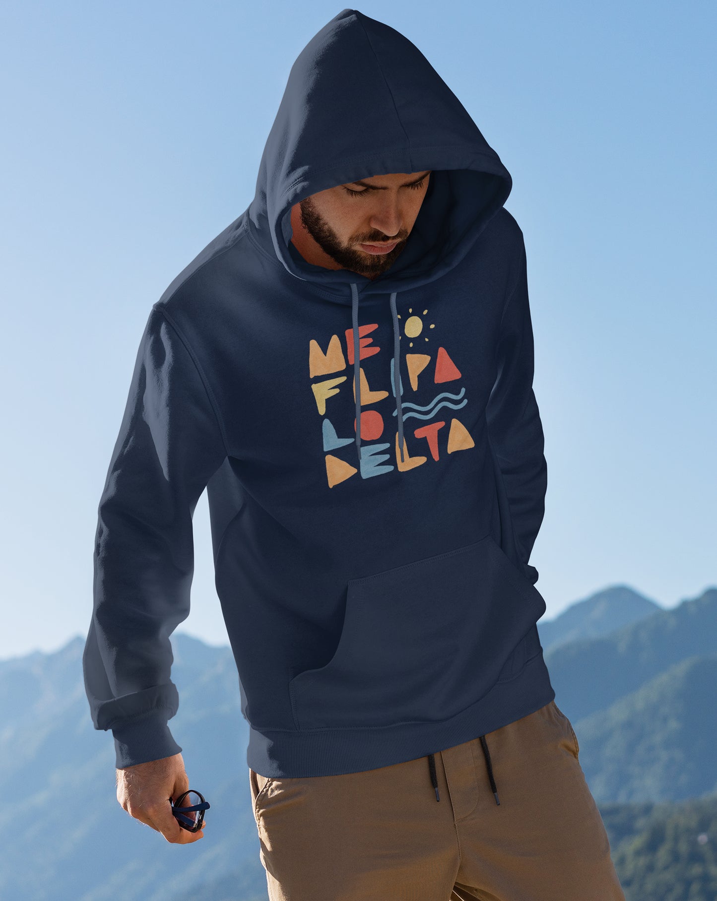 Sudadera unisex en azul marino capucha estampado MeFlipaloDelta