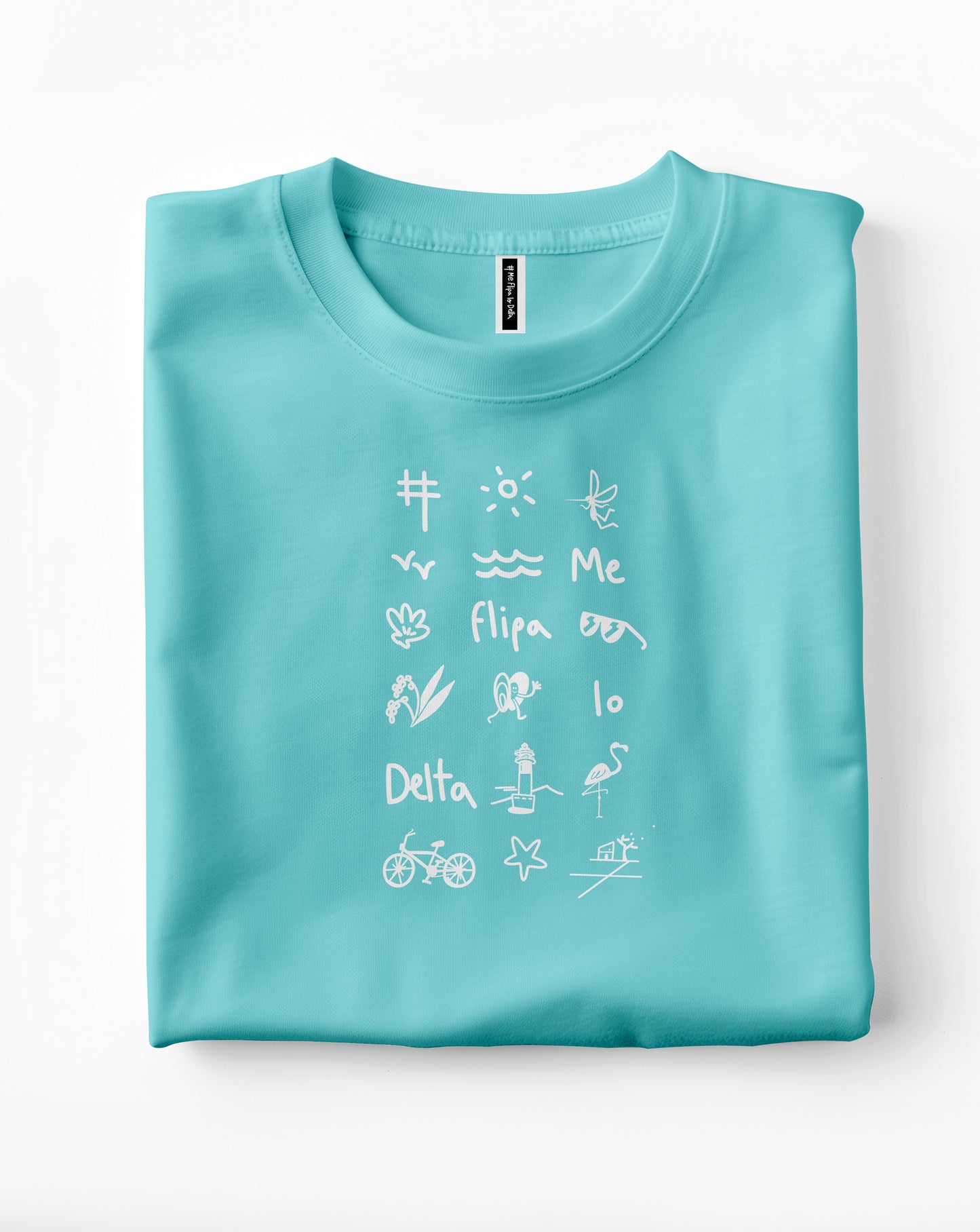 Camiseta manga corta unisex en verde agua y estampado iconos del Delta del Ebro