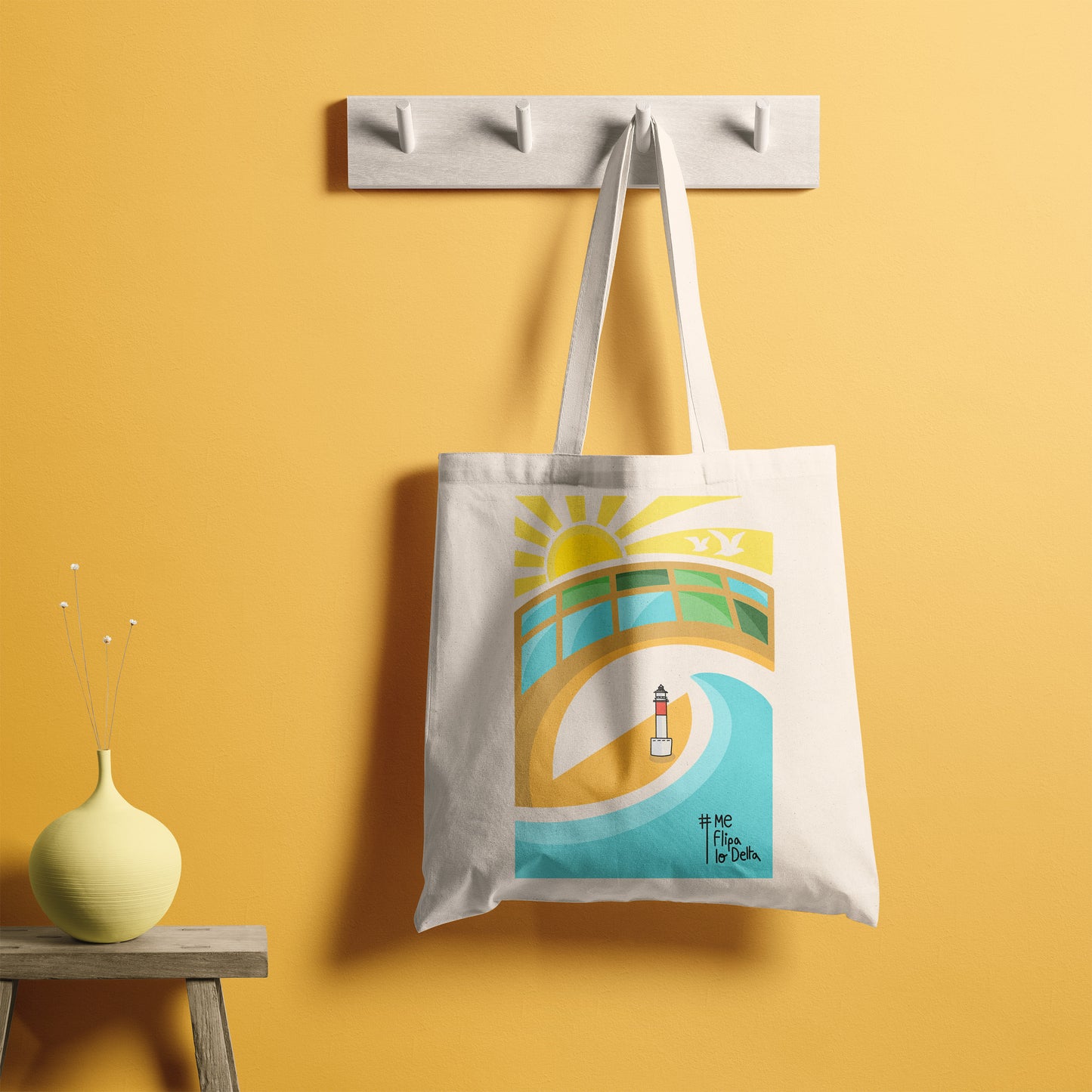 Bossa Totebag de Cotó en Color Cru amb Estampat Colorit
