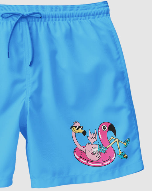 Bañador tipo boxer para hombre en color azul claro y logo flamenco en flotador