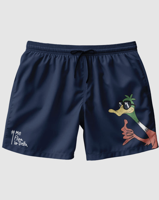 Bañador tipo boxer para hombre en color azul marino y estampado de pato molón