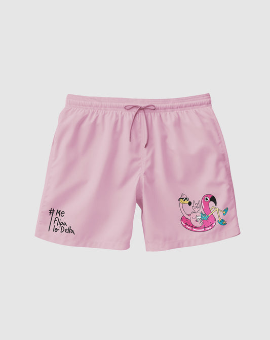 Bañador tipo boxer para hombre en color rosa y logo flamenco