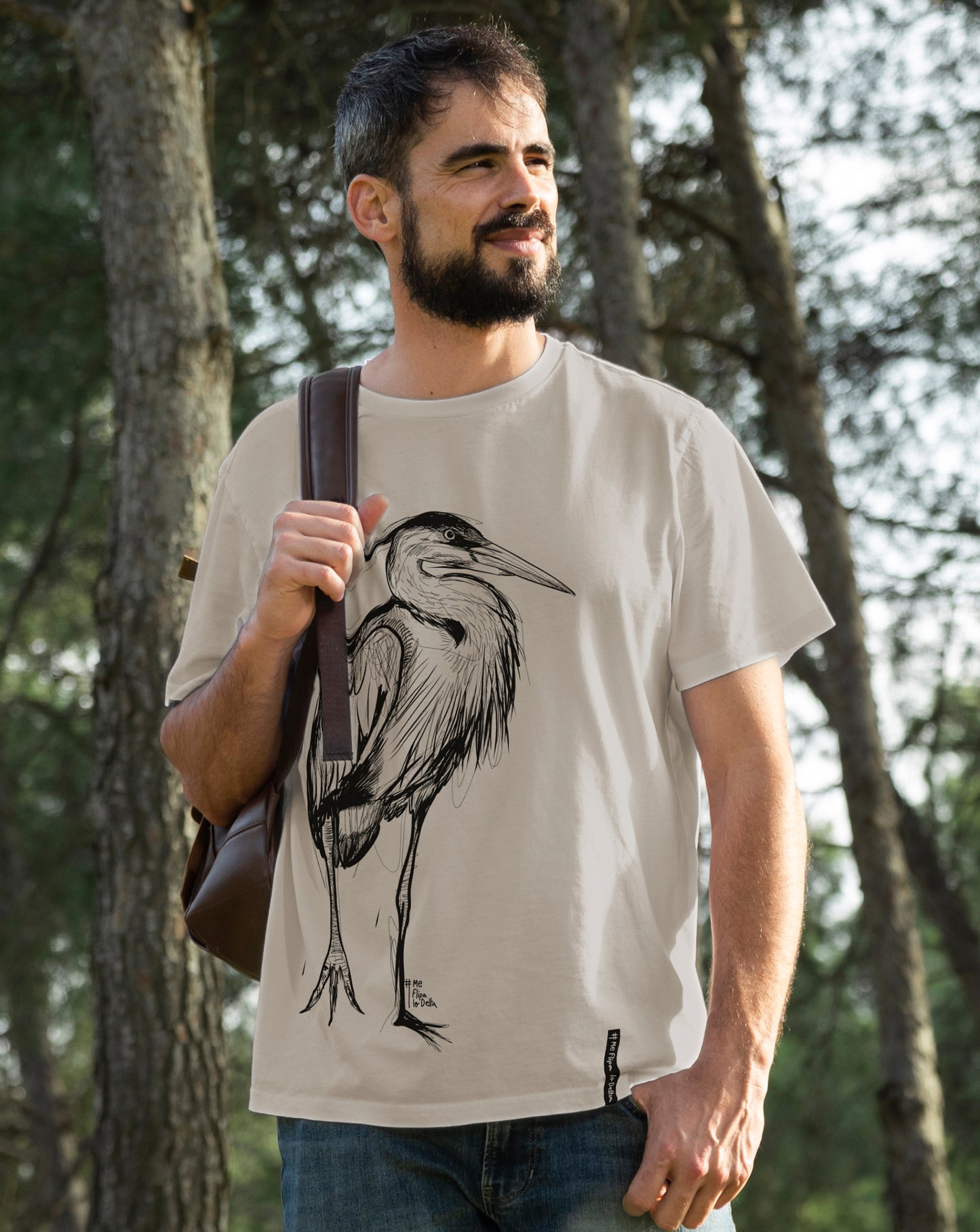 Camiseta manga corta unisex en color blanco vintage y estampado Garza Real