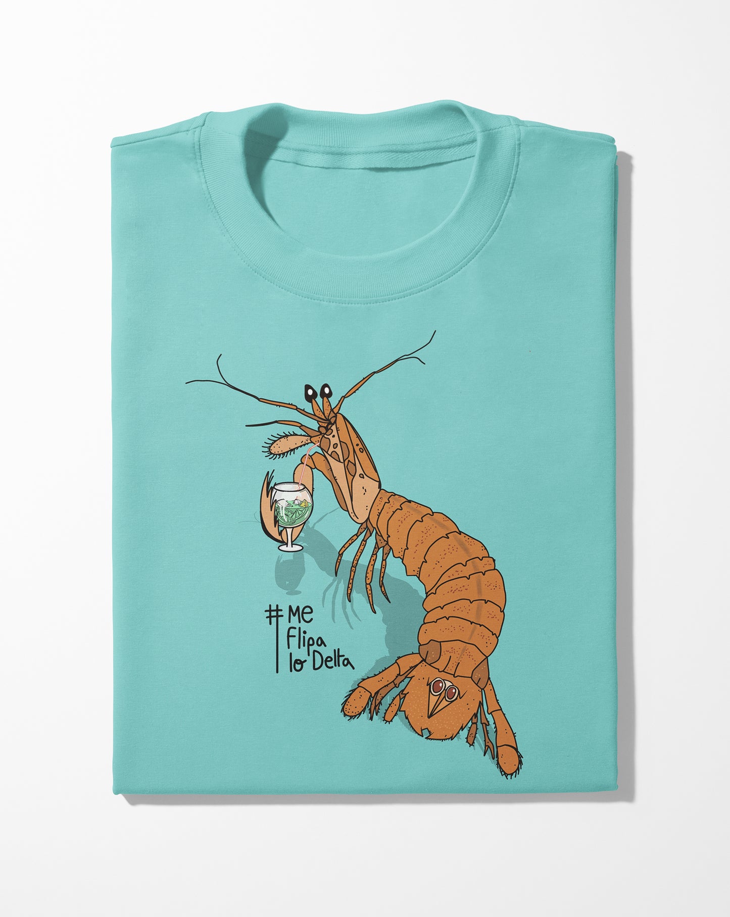 Camiseta manga corta unisex en verde agua y estampado galera con gintonic
