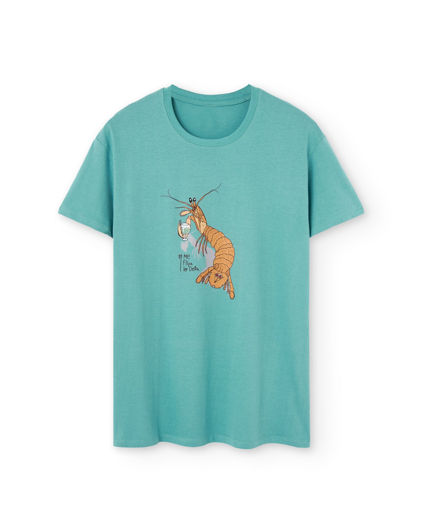 Camiseta manga corta unisex en verde agua y estampado galera con gintonic