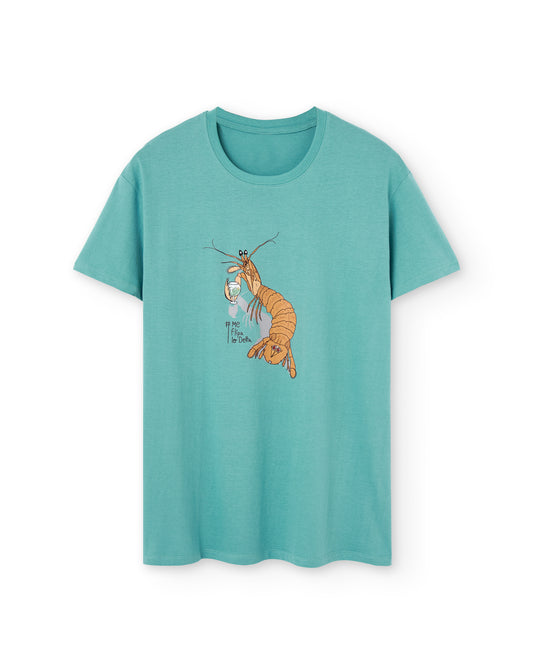 Camiseta manga corta unisex en verde agua y estampado galera con gintonic