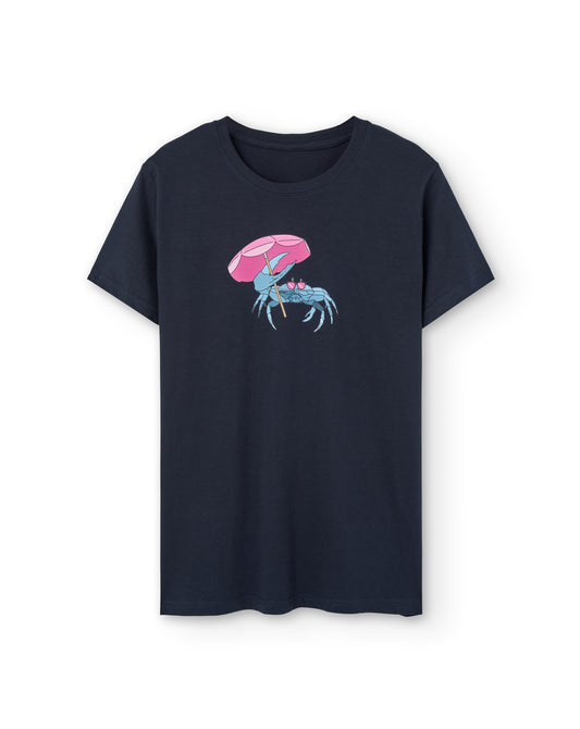 Camiseta de manga corta unisex en azul marino y estampado cangrejo azul