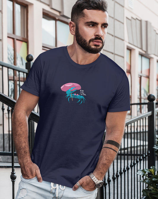 Camiseta de manga corta unisex en azul marino y estampado cangrejo azul