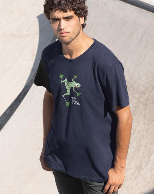 Camiseta de manga corta unisex en azul marino y estampado rana tanga