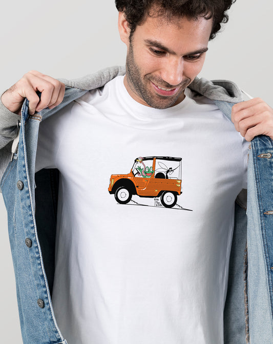 Camiseta manga corta unisex en blanco y estampado citroen mehari