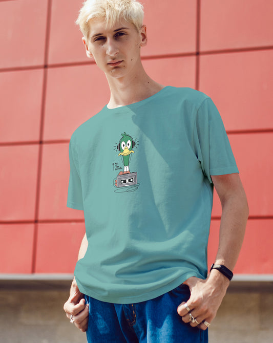 Camiseta manga corta unisex en verde agua y estampado Pato DJ