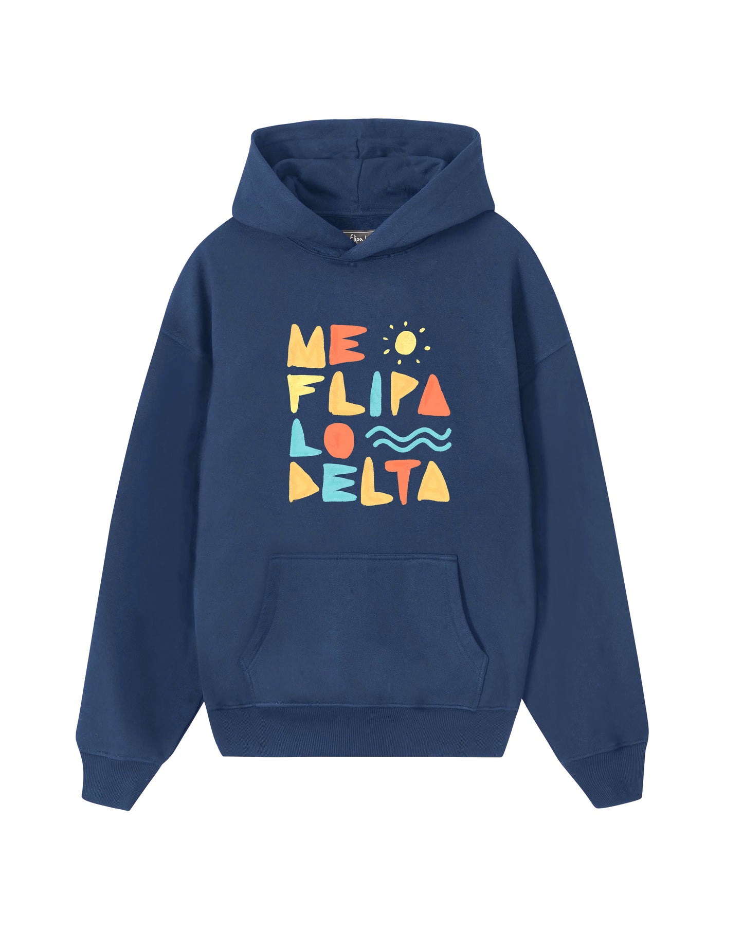 Sudadera con capucha para niño y niña en azul marino y estampado Me Flipa lo Delta