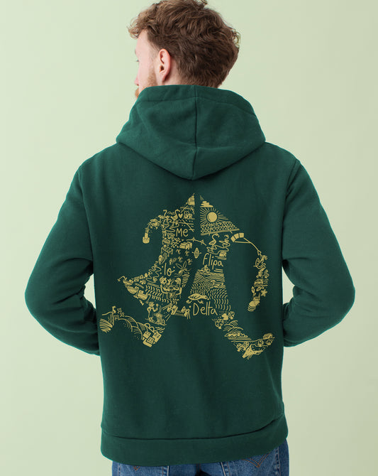 Sudadera de hombre con capucha color verde y estampado MeFlipaloDelta
