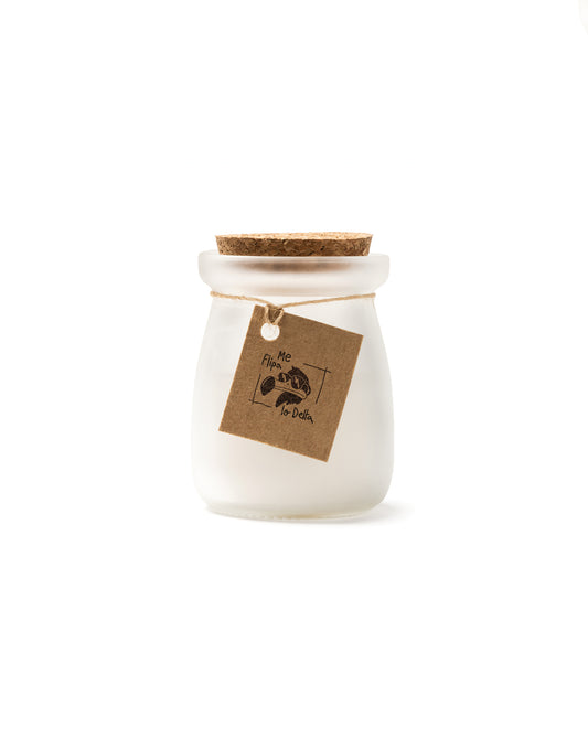 Vela aromática en tarro de vidrio esmerilado con tapa de corcho